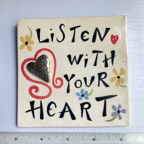 Listen With Your Heart Handmade Ceramic Tile - with Laugh Live Love Heart - Picture 9 of 9